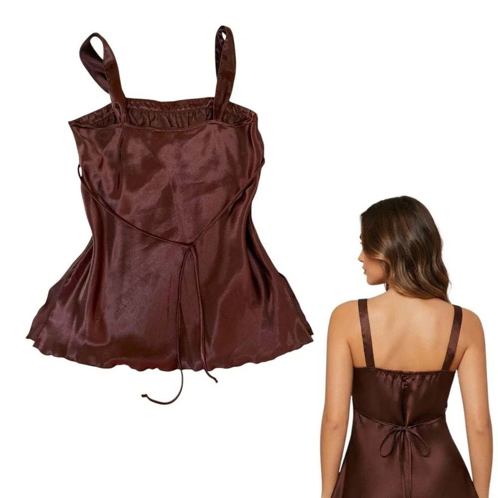 90'S VINTAGE BROWN BABY DOLL CHOCOLATE BROWN SELF ESTEEM CAMI S/M - Picture 3 of 4